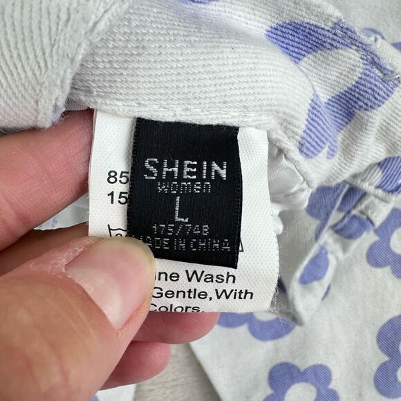 SHEIN Jeans Women’s L (10) White Purple High Rise Loose Baggy Floral Pants Retro - Picture 9 of 11